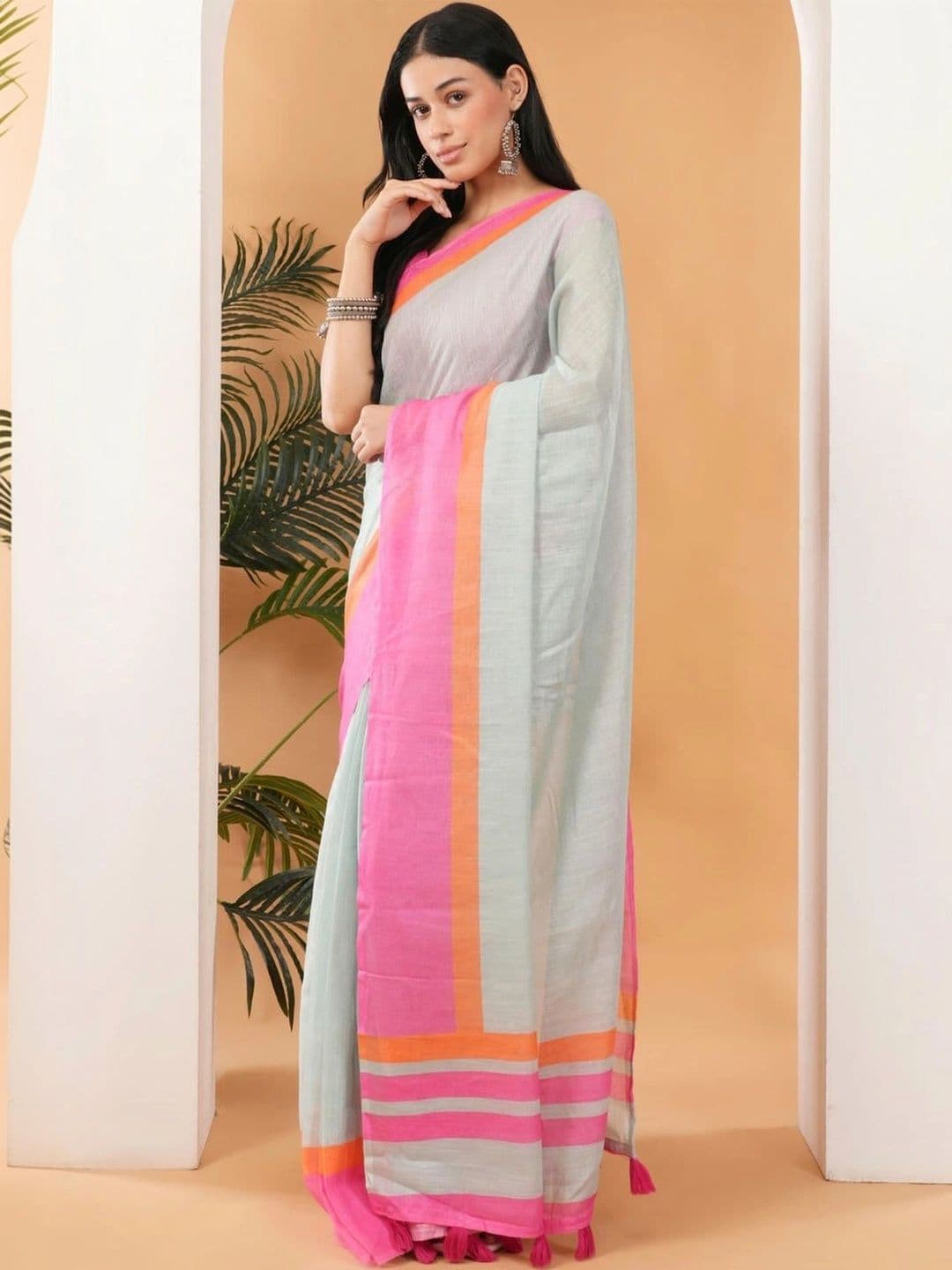 SAMANTHA Women Striped Linen Blend Saree thumbnail 6