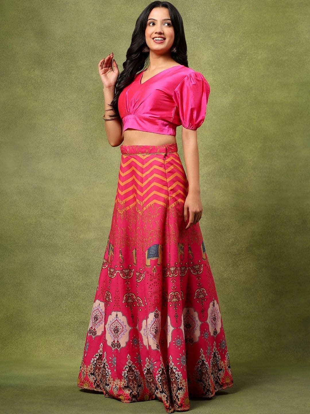Frolic Rolic Silk Blouse & Printed Chanderi Skirt Set thumbnail 2