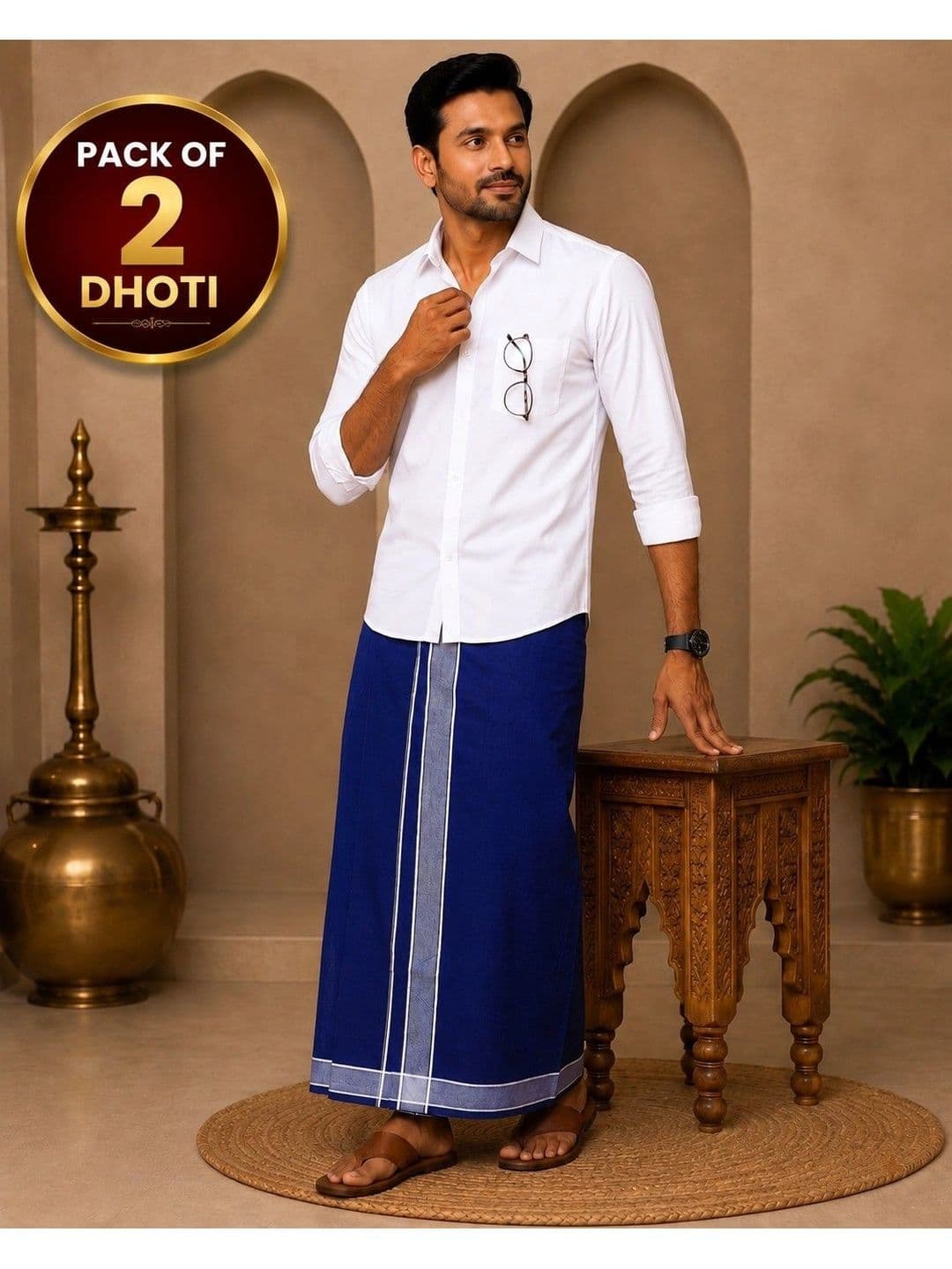 Tharunsha Elite Men Striped Cotton Dhoti Dhotis thumbnail 3