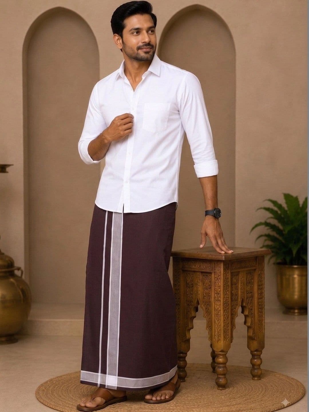Tharunsha Elite Men Striped Cotton Dhoti Dhotis - view 1