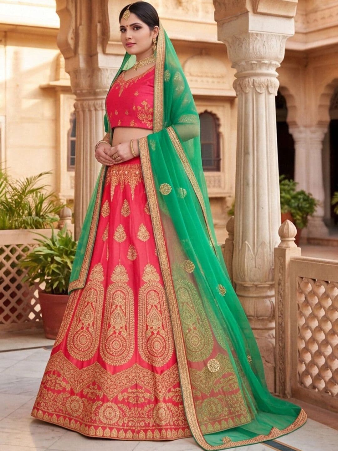 Mitera Embroidered Thread Work Semi-Stitched Lehenga & Unstitched Blouse With Dupatta thumbnail 6