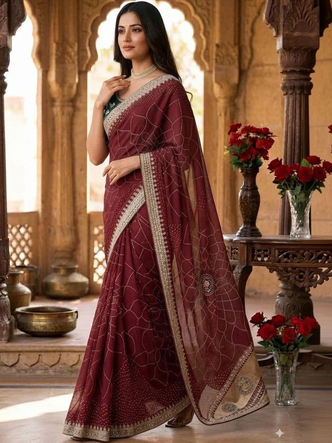 SmileyFashion Embellished Embroidered Art Silk Designer Saree thumbnail 2