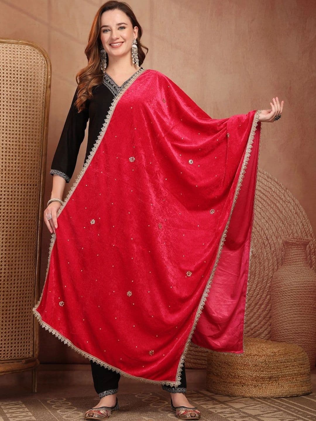 Clora Creation Velvet Dupatta with Zari - view 1