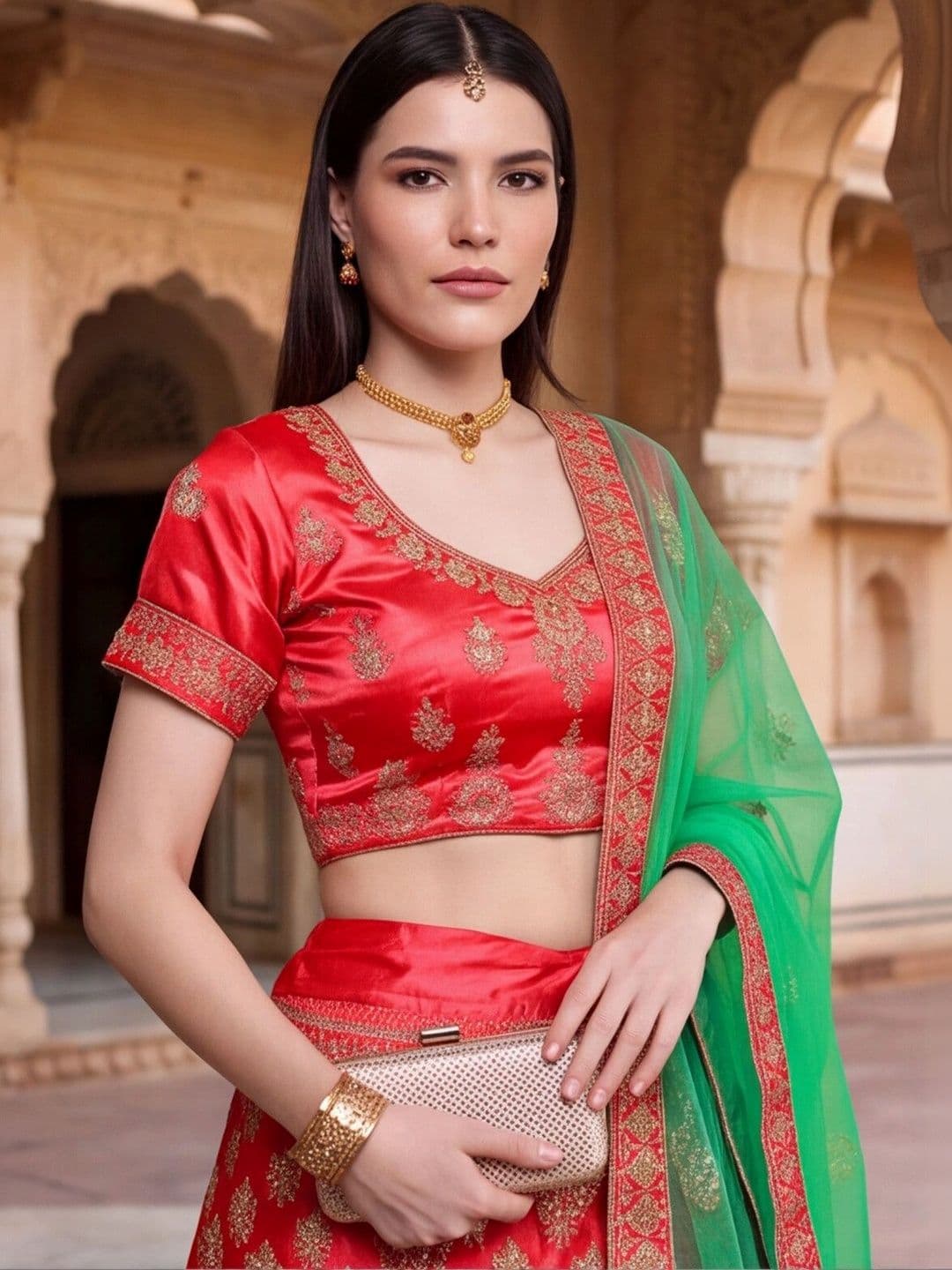 Anouk Rustic Embroidered Semi-Stitched Lehenga & Unstitched Blouse With Dupatta thumbnail 5