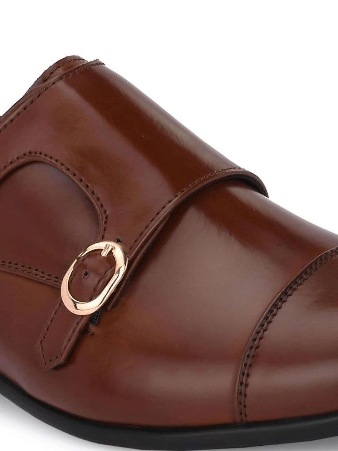 House of Pataudi Men Synthetic Leather Pointed Toe Buckle Monk Shoes Formal Shoes thumbnail 6