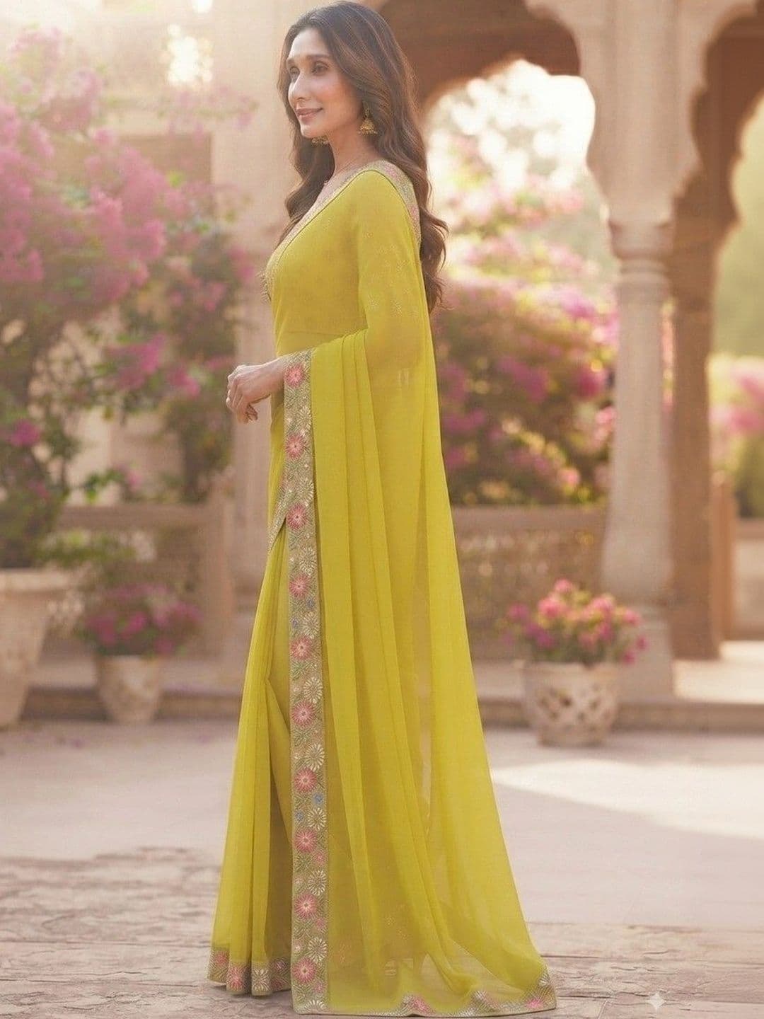 SmileyFashion Floral Art Silk Saree thumbnail 3