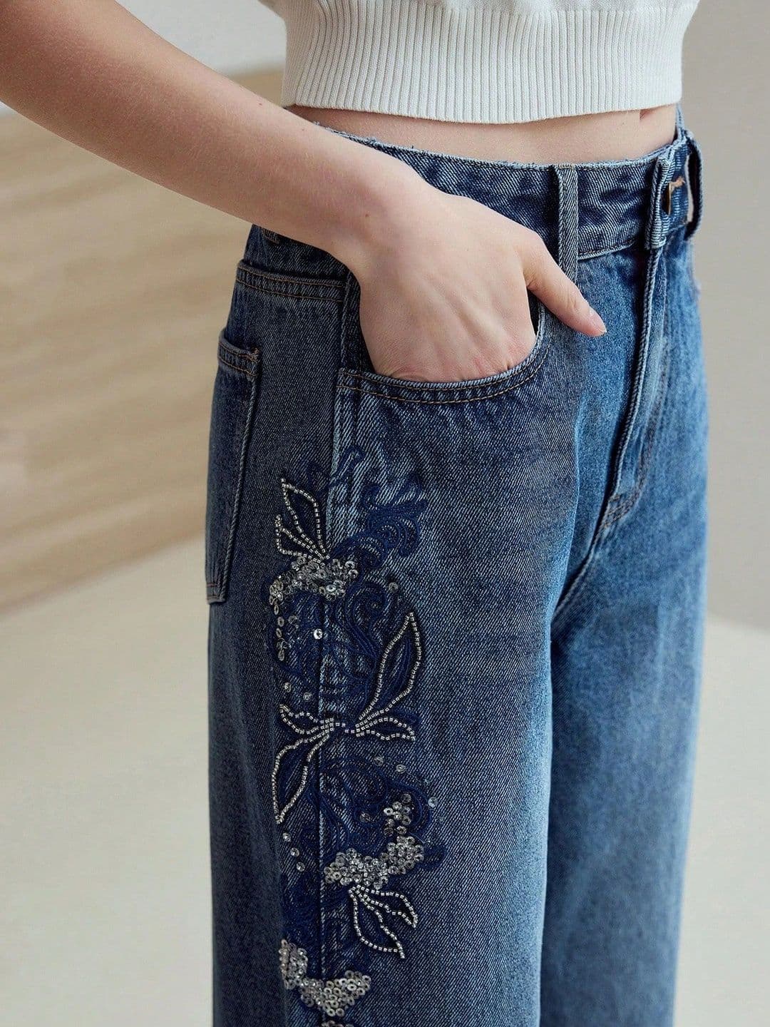 DressBerry Women Comfort Flared High-Rise Embellished Stretchable Jeans thumbnail 6