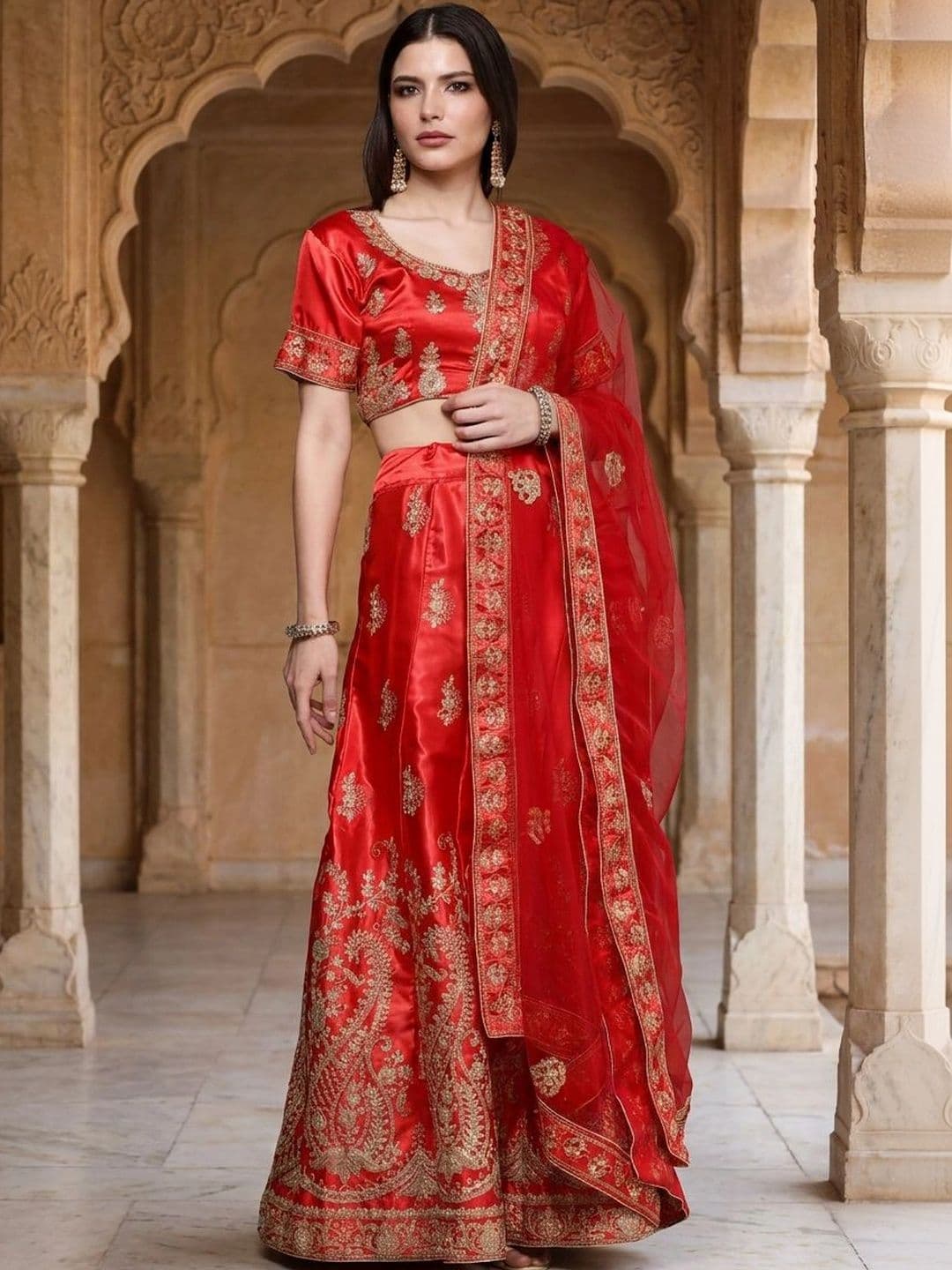 Anouk Rustic Embroidered Semi-Stitched Lehenga & Unstitched Blouse With Dupatta - view 1