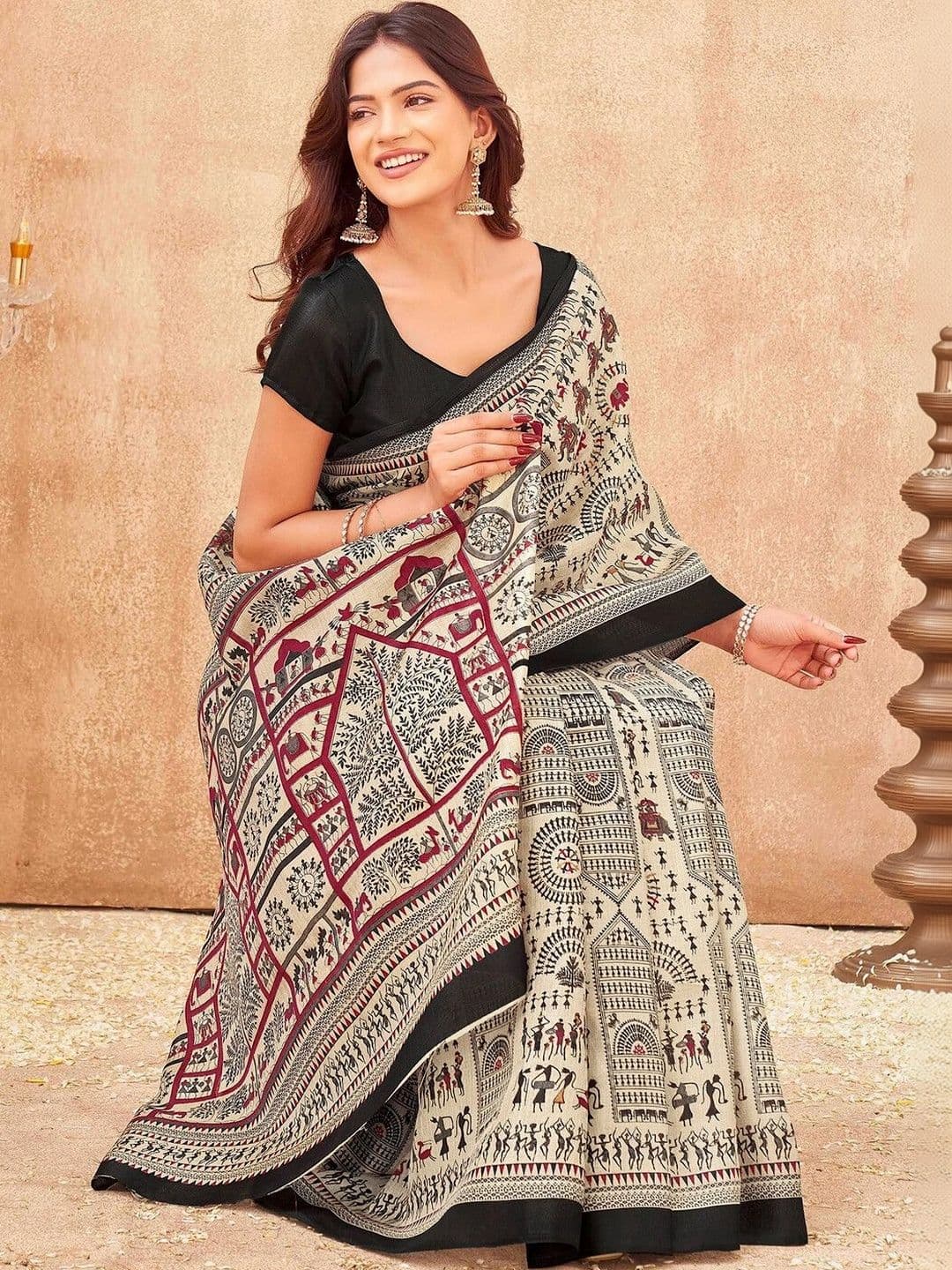KALINI Ajrak Block Fusion Saree thumbnail 5
