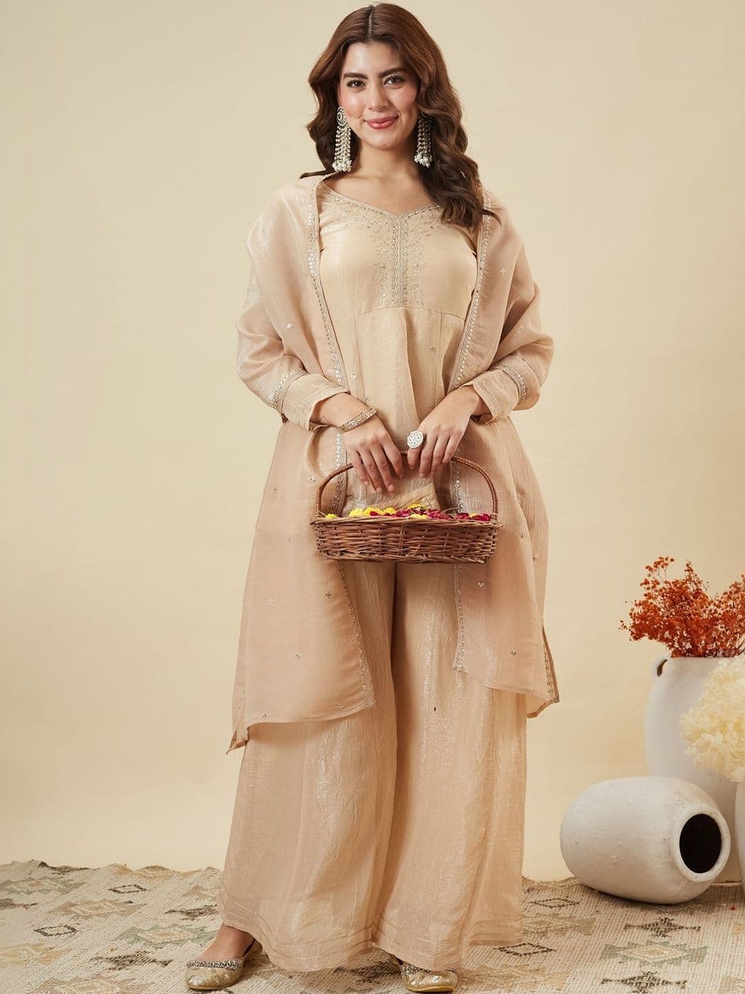MOKOSH Women Silk Embroidered Kurta And Sharara Set With Dupatta thumbnail 2