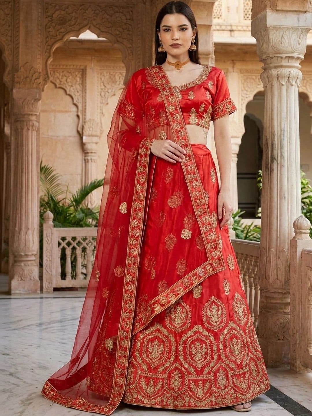 Anouk Rustic Embroidered Semi-Stitched Lehenga & Unstitched Blouse With Dupatta - view 1