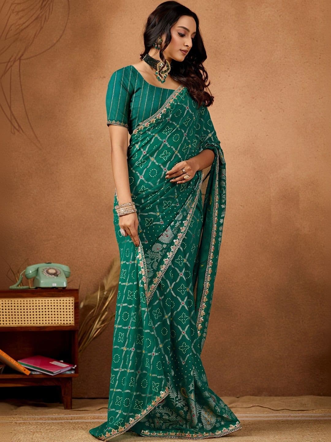 Mitera Bandhani Gotta Patti Poly Georgette Designer Bandhani Saree thumbnail 4
