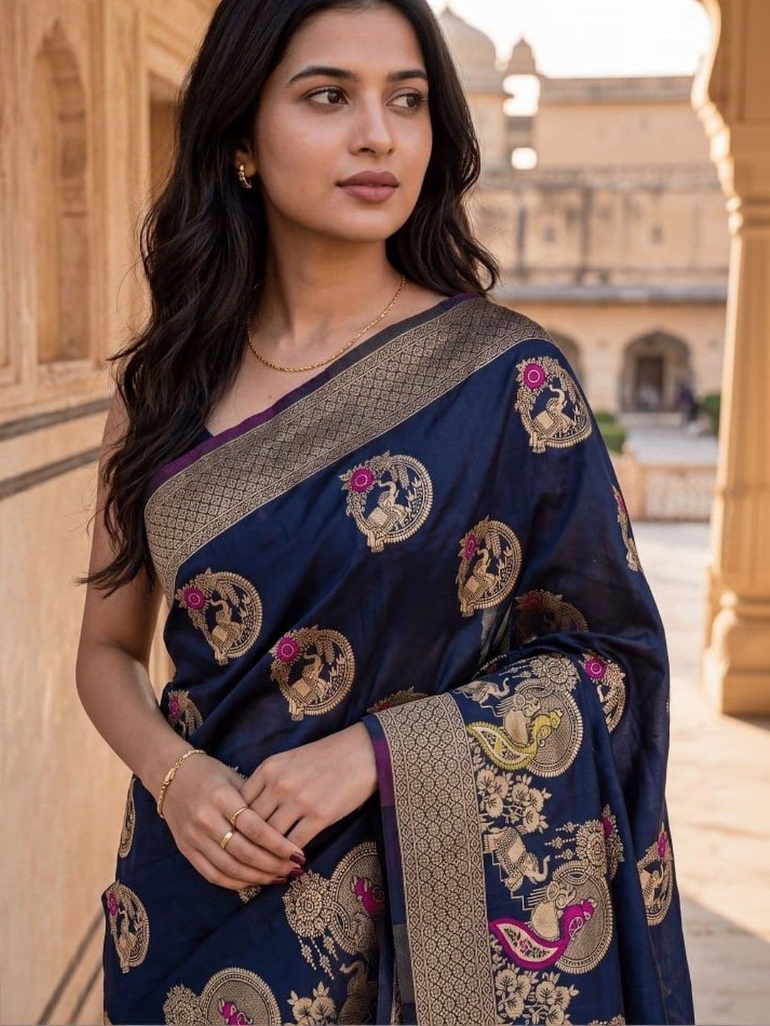 KALINI Woven Design Zari Silk Blend Banarasi Saree thumbnail 2