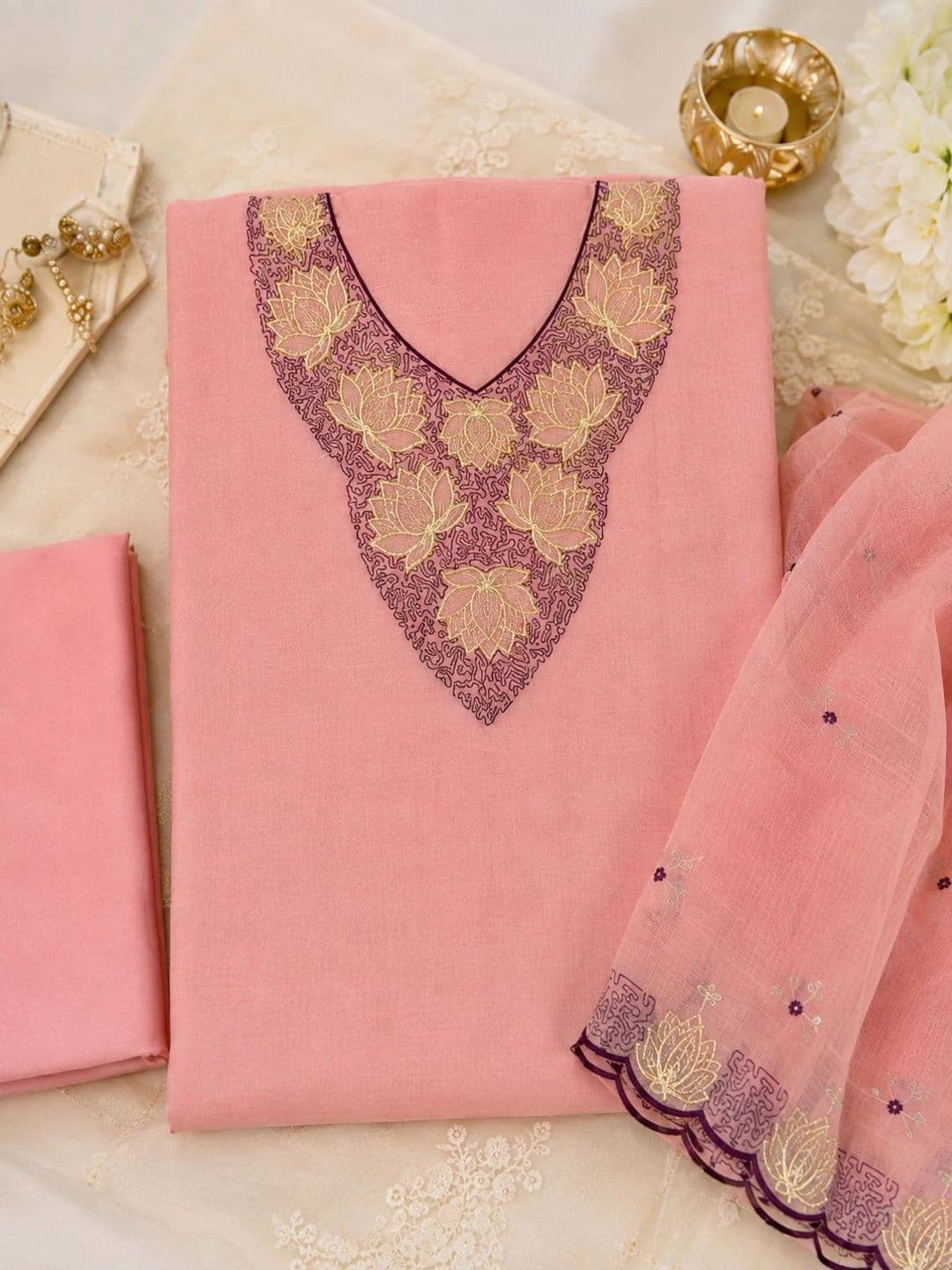 Krishna Tanna Embroidered Silk Crepe Unstitched Dress Material thumbnail 3