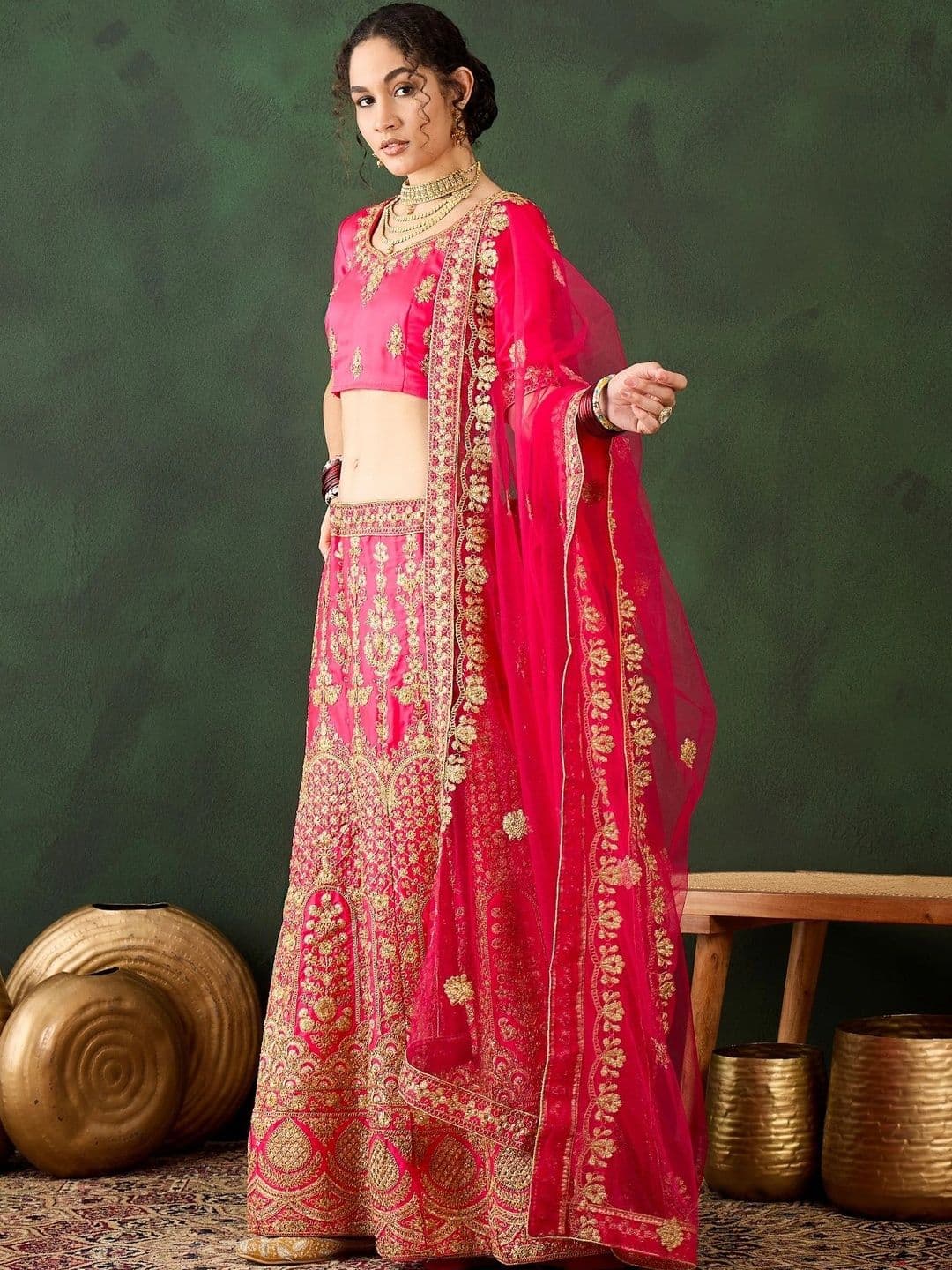 Mitera Embroidered Semi-Stitched Lehenga & Unstitched Blouse With Dupatta thumbnail 2