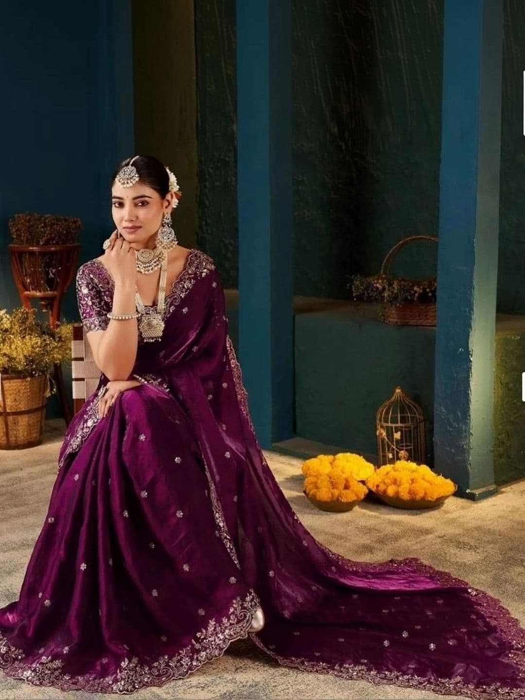 kantuba Women Embroidered Satin Banarasi Saree thumbnail 6