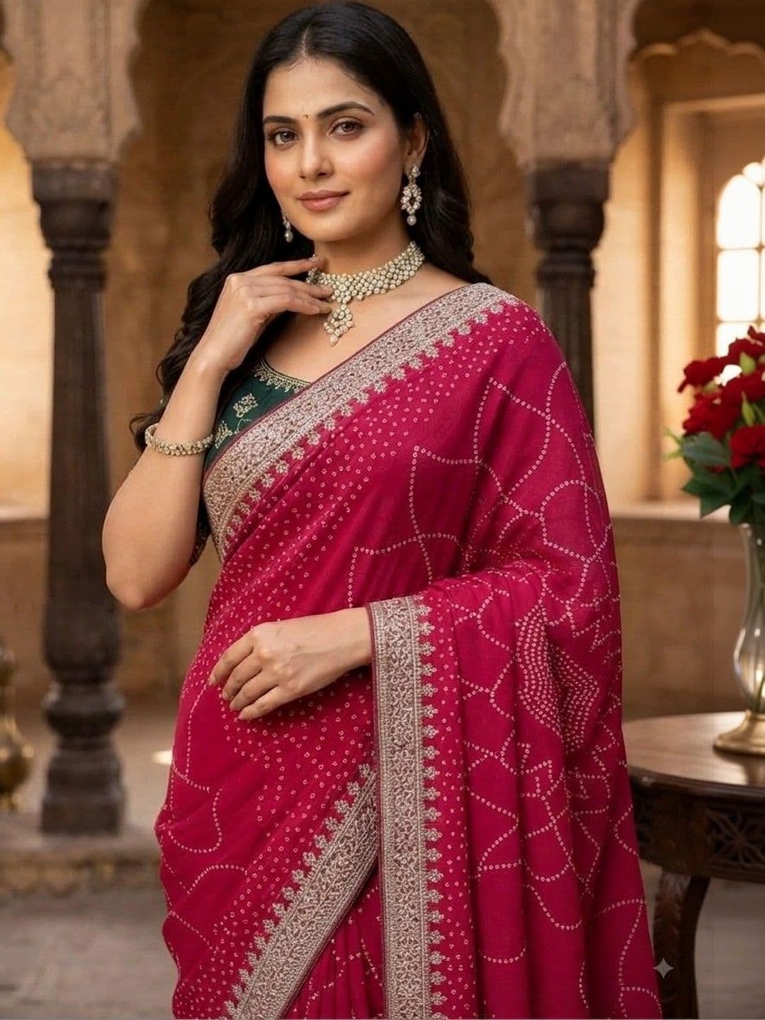 SmileyFashion Bandhani Embroidered Art Silk Designer Saree thumbnail 3
