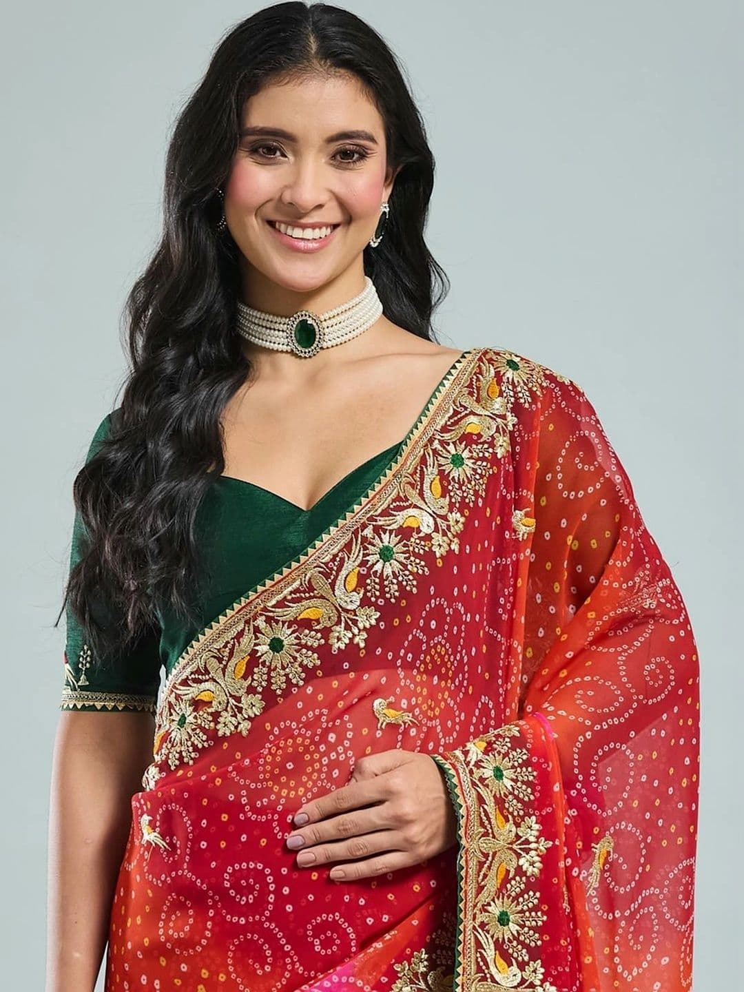 SAMANTHA Bandhani Embroidered Poly Georgette Bandhani Saree thumbnail 5