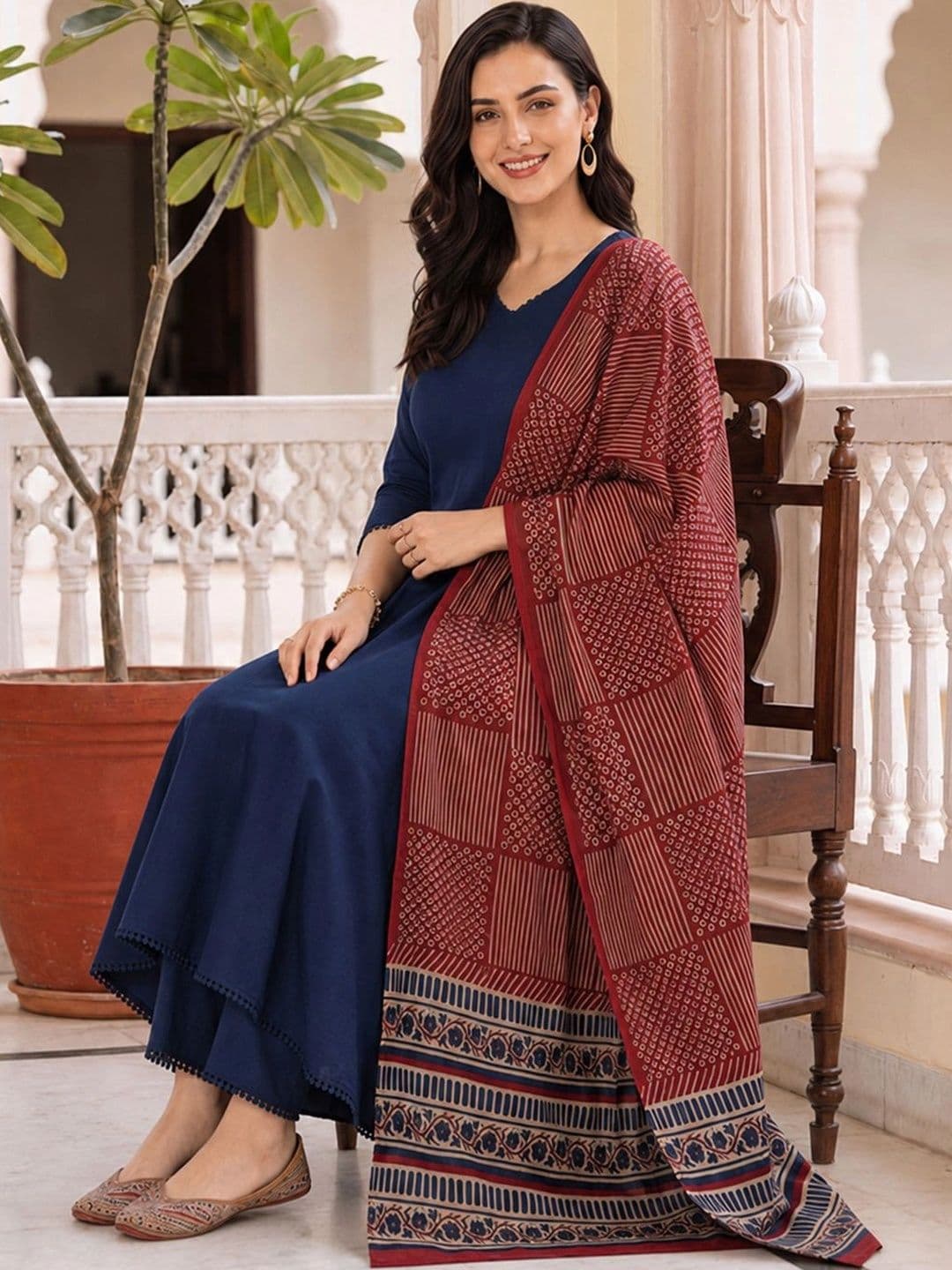 Indo Era Women Ethnic Motifs Regular Kurta with Trousers & With Dupatta thumbnail 6