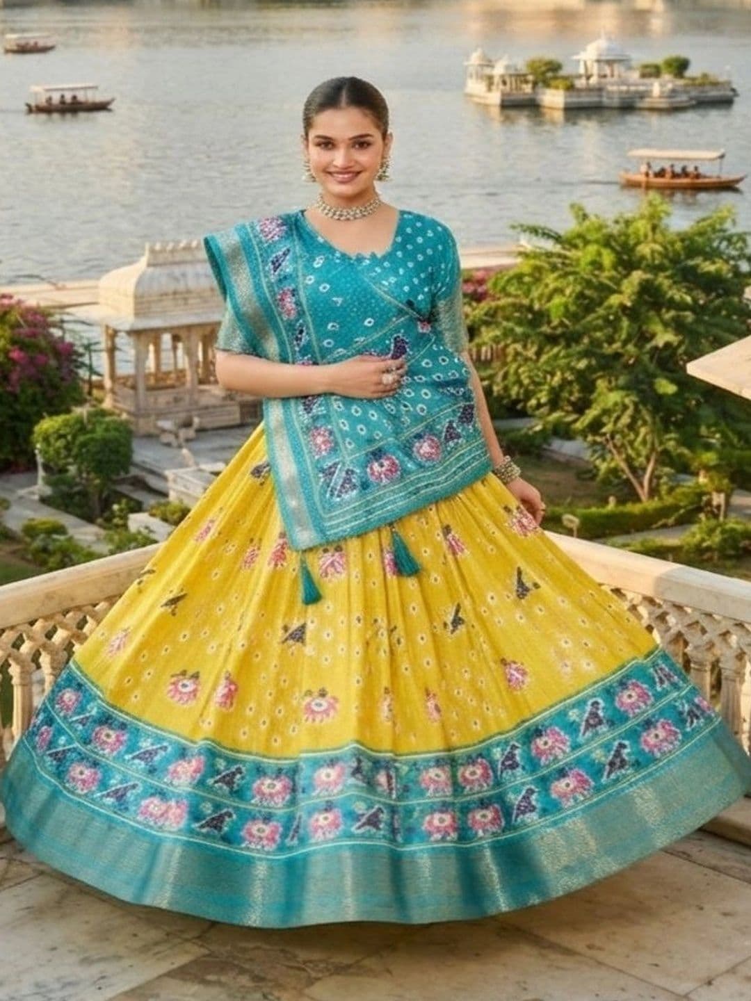 Anouk Ikat Semi-Stitched Lehenga & Unstitched Blouse With Dupatta thumbnail 7