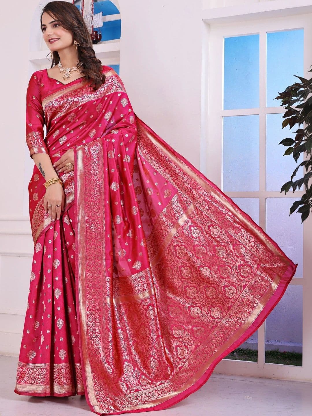 revika Woven Design Zari Art Silk Designer Kanjeevaram Saree thumbnail 3