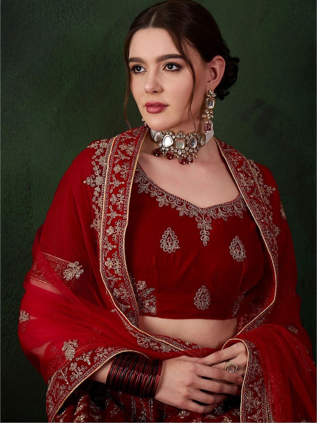 Mitera Embroidered Semi-Stitched Lehenga & Unstitched Blouse With Dupatta thumbnail 4