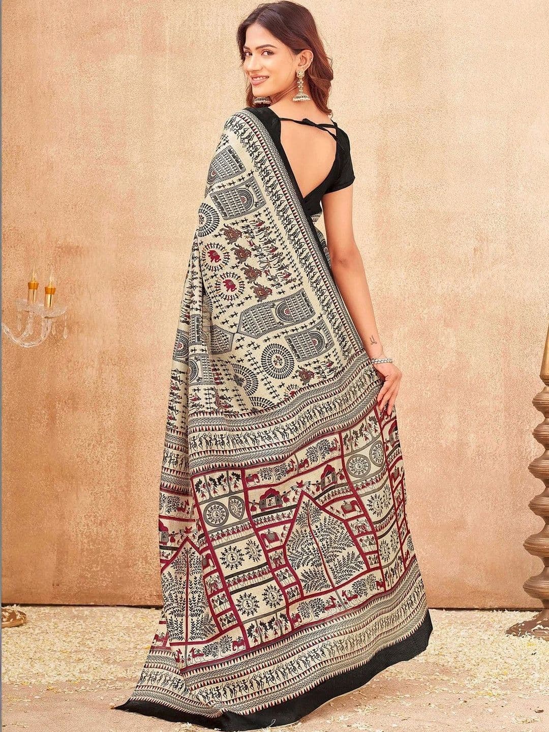KALINI Ajrak Block Fusion Saree thumbnail 7