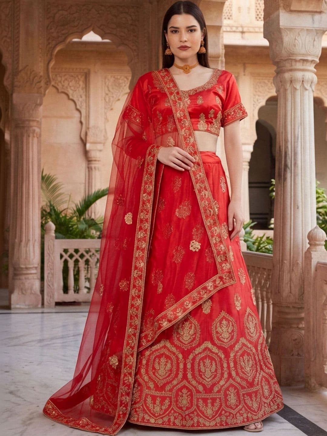 Mitera Embroidered Semi-Stitched Lehenga & Unstitched Blouse With Dupatta thumbnail 4