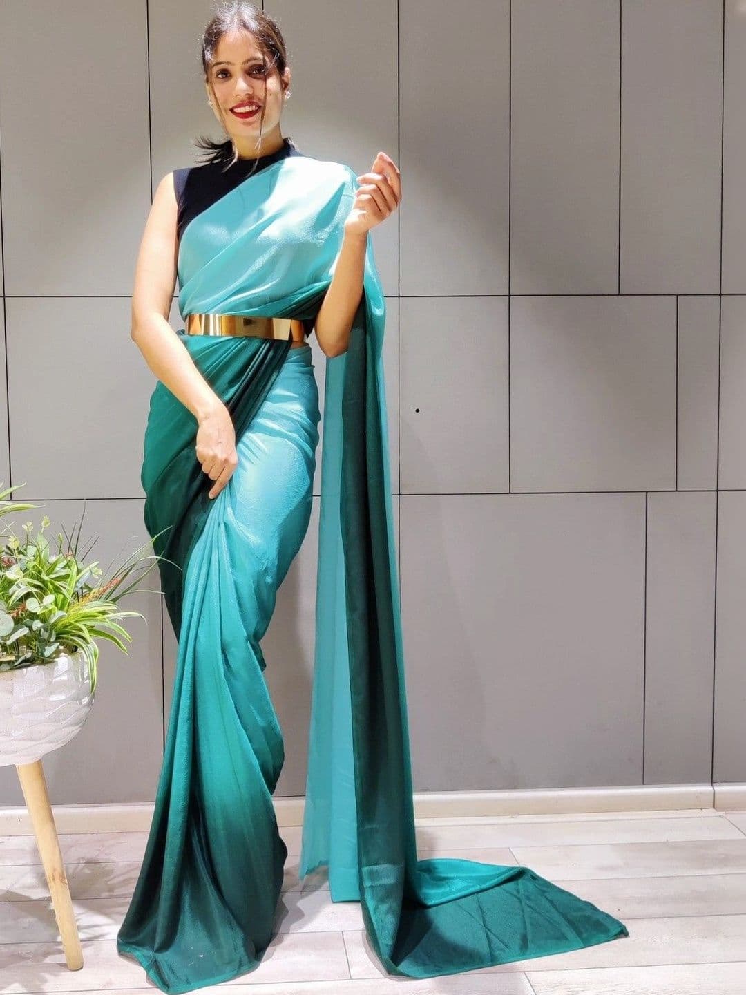 Sangria Women Ombre Poly Chiffon Belted Maheshwari Saree thumbnail 6