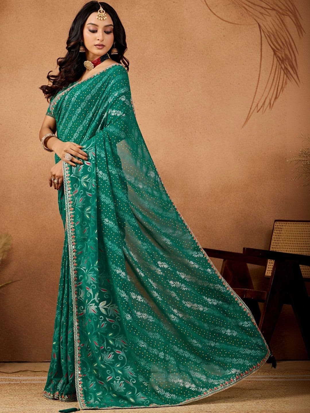 all about you Floral Embroidered Poly Georgette Designer Bandhani Saree thumbnail 2