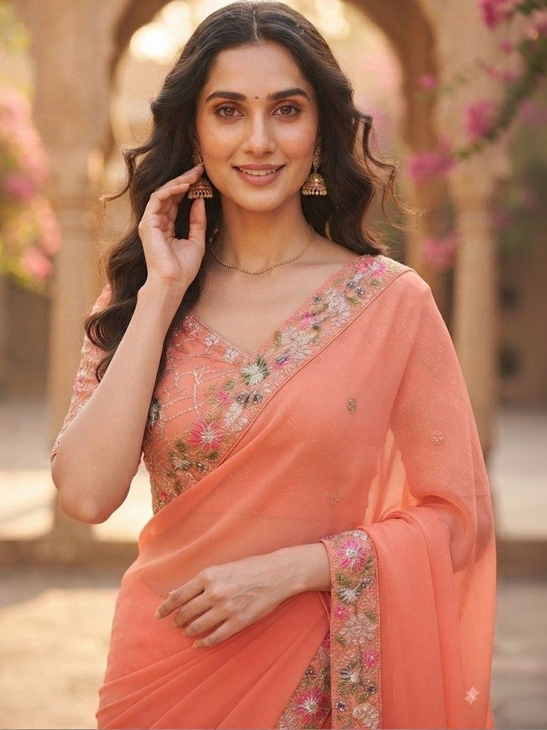SmileyFashion Floral Embroidered Art Silk Saree thumbnail 4