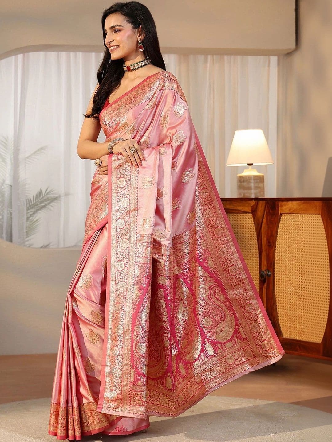 Libas Woven Design Zari Satin Saree thumbnail 4