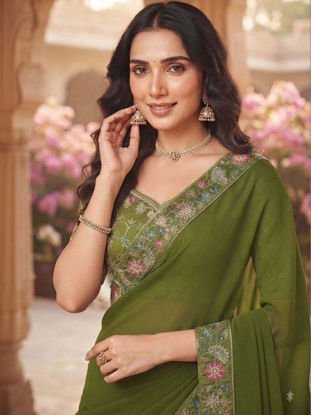 SmileyFashion Floral Embroidered Art Silk Saree thumbnail 3