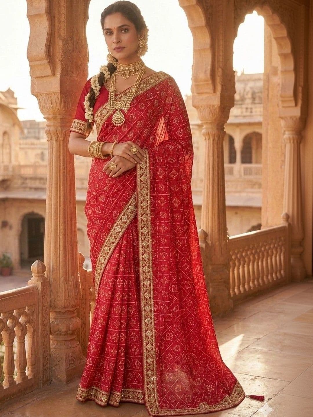SmileyFashion Bandhani Embroidered Art Silk Designer Bandhani Saree - view 1