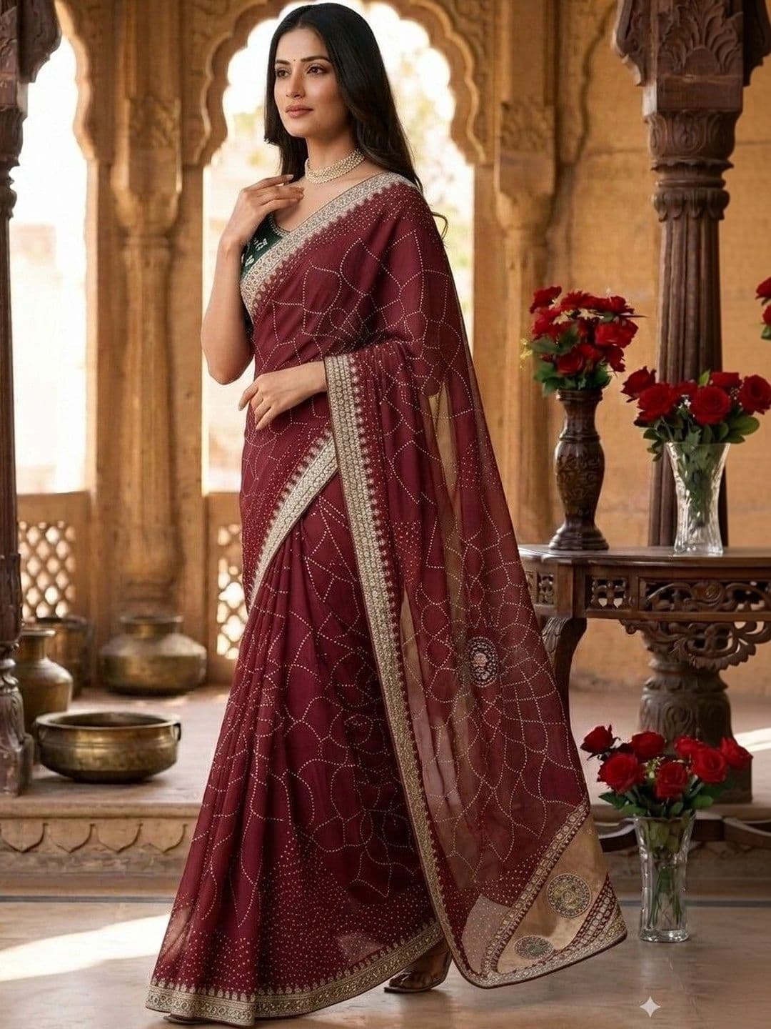 SmileyFashion Embellished Embroidered Art Silk Designer Saree - view 1