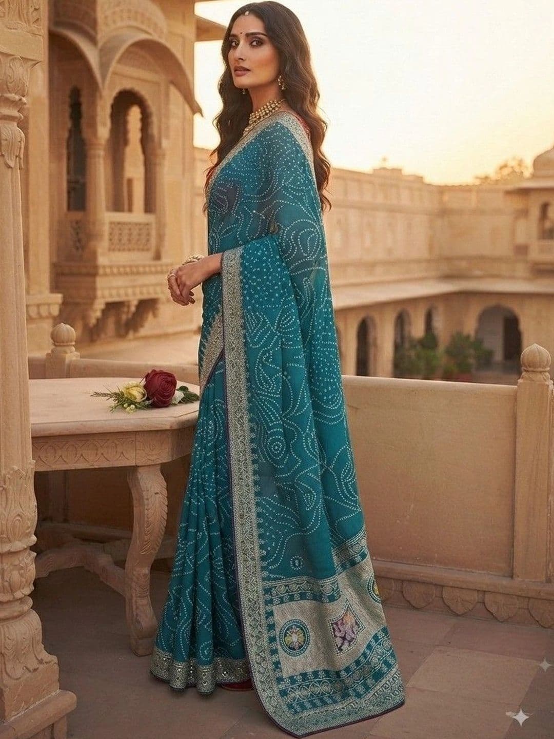 SmileyFashion Bandhani Zari Art Silk Designer Saree thumbnail 2