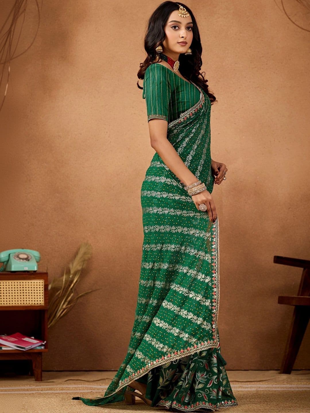 all about you Bandhani Embroidered Poly Georgette Designer Bandhani Saree thumbnail 4