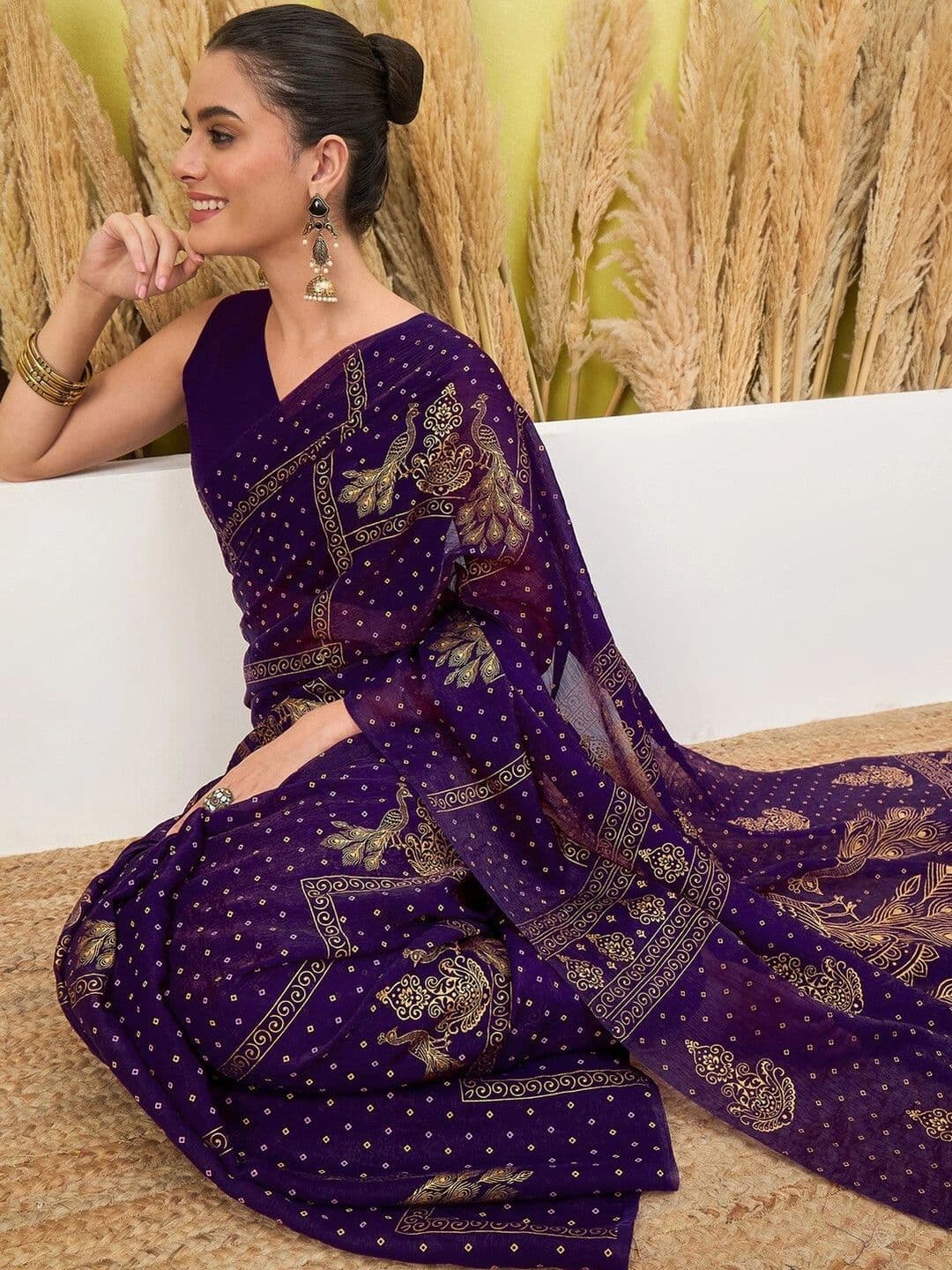 Satrani Women Woven Design Poly Georgette Fusion Saree thumbnail 3