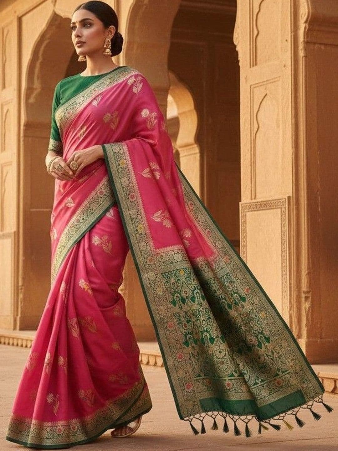 House of Neyvara Woven Design Zari Silk Blend Banarasi Saree - view 1