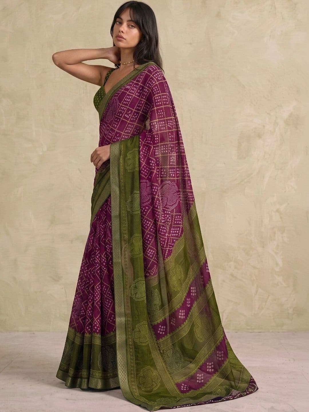 SAARA Bandhani Pure Chiffon Saree thumbnail 3
