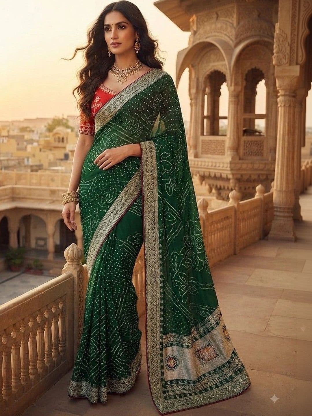 SmileyFashion Bandhani Embroidered Art Silk Designer Saree thumbnail 3