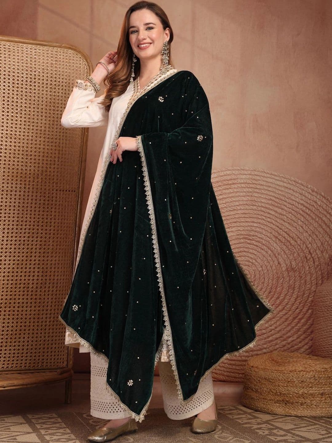 Clora Creation Velvet Dupatta with Sequinned thumbnail 5