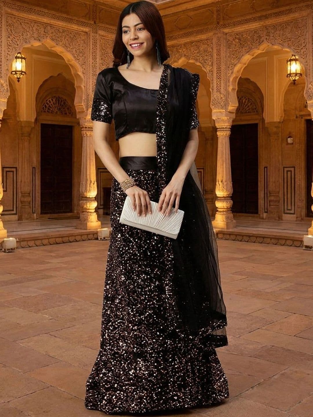 Mitera Sequinned Semi-Stitched Lehenga & Unstitched Blouse With Dupatta - view 1