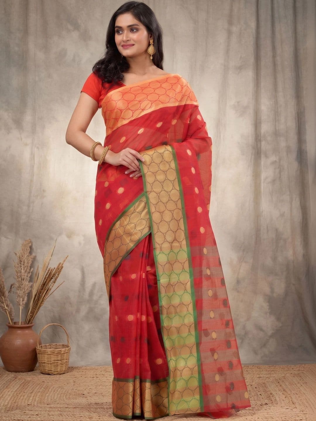 GitAsit Woven Design Zari Pure Cotton Handloom Taant Saree thumbnail 4