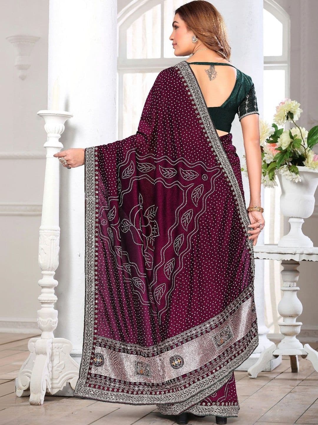 SmileyFashion Embellished Embroidered Art Silk Designer Saree thumbnail 4