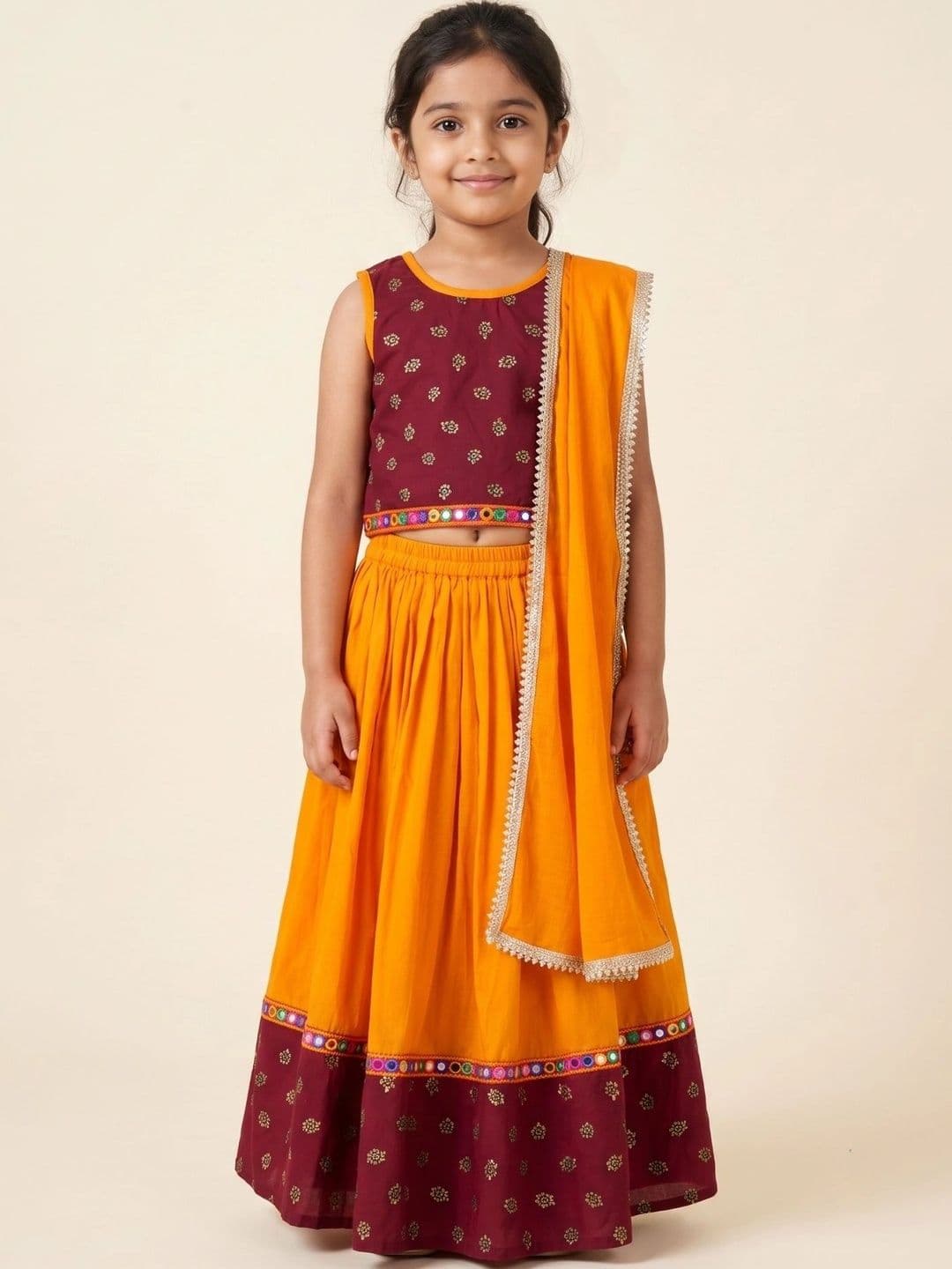 Desi Soota Girls Embellished Mirror Work Ready to Wear Lehenga & Blouse With Dupatta - view 1