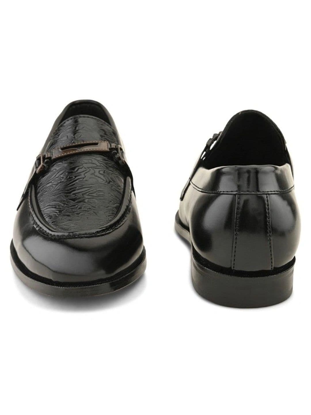 House of Pataudi Men Textured Black Bit Loafers thumbnail 2