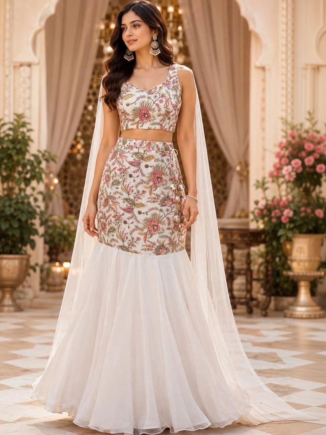 Indi Kal Embroidered Thread Work Ready to Wear Lehenga & Blouse With Dupatta - view 1
