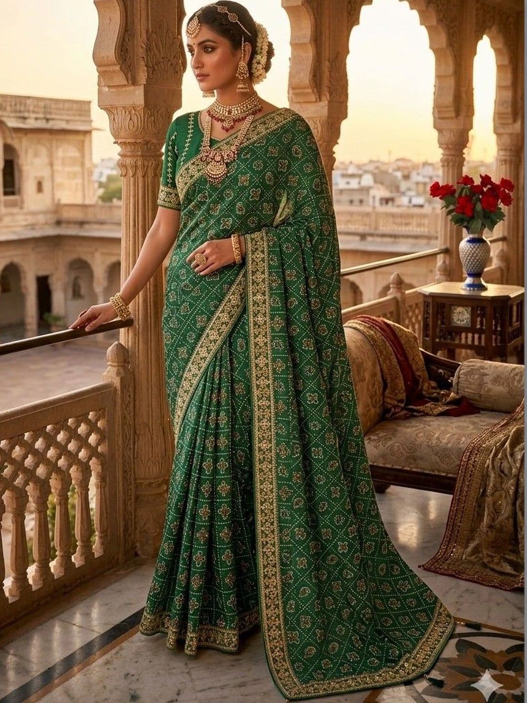 SmileyFashion Bandhani Embroidered Art Silk Designer Bandhani Saree thumbnail 4