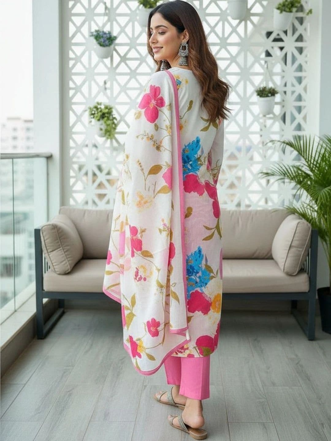 Anouk Women Floral Printed Regular Pure Cotton Kurta with Trousers & With Dupatta thumbnail 6